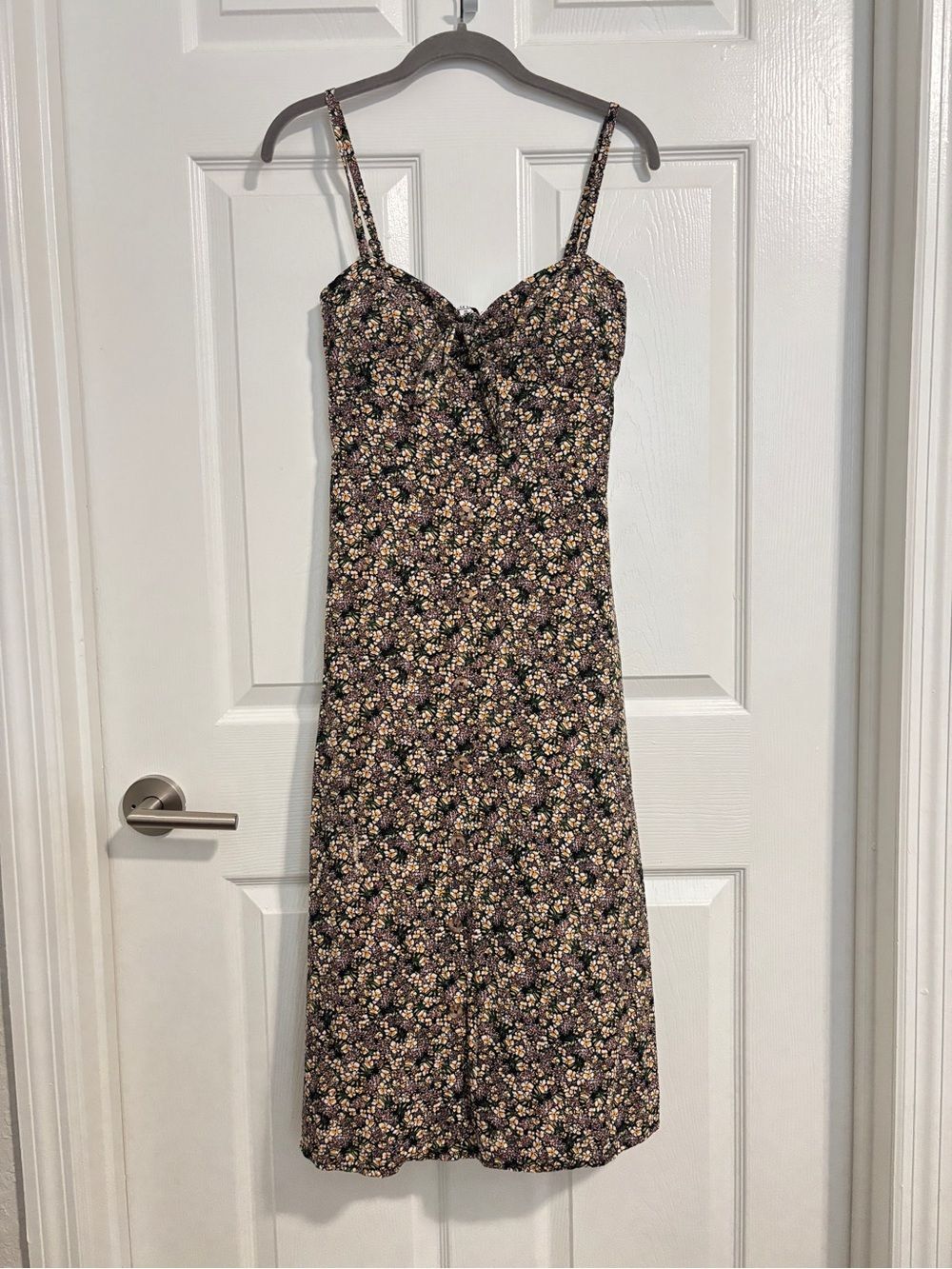 AUW Medium Floral Multicolor Spaghetti Strap Midi Dress Built-in Bra